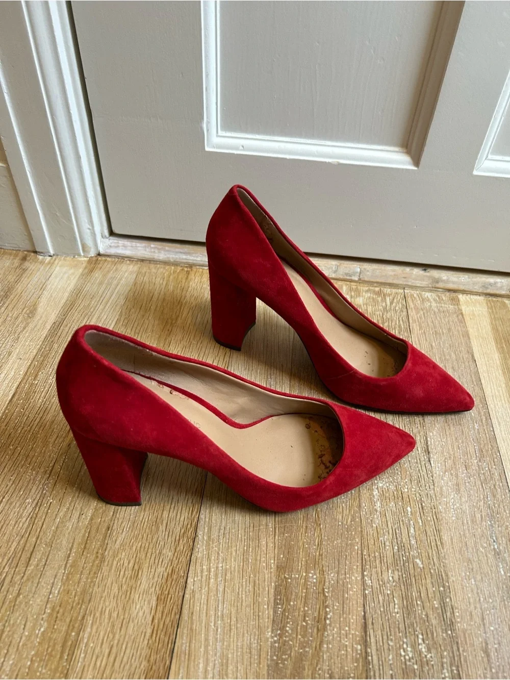 Banana Republic Red Suede Pointed-Toe, Block-Heel Pumps - Picture 1 of 6